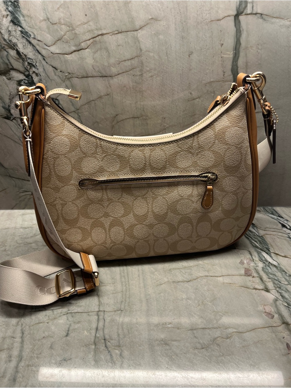 Coach Neutral Signature Canvas Shoulder Bag with Cream Center Panel - Picture 2 of 7